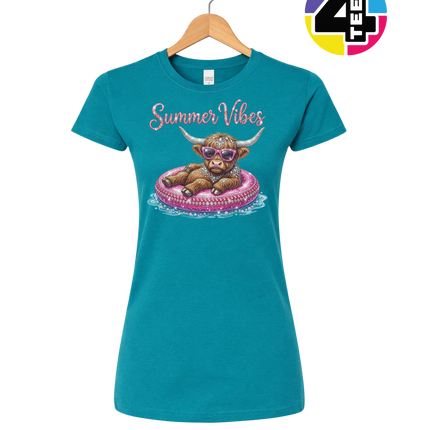 Rhinestone Highland Cow Summer Women's Tee
