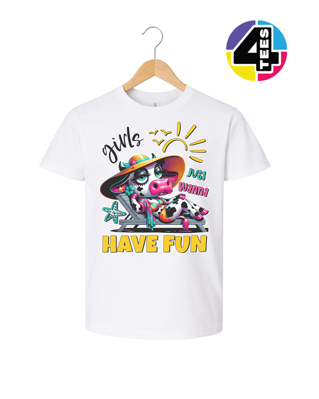 Girls Just Wanna Have Fun Funny Cow Youth Tee