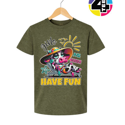 Girls Just Wanna Have Fun Funny Cow Youth Tee