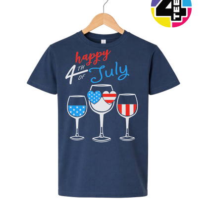 Happy 4th Wine Cheers Youth Tee