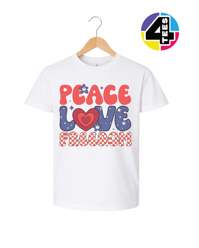 Peace Love Freedom Retro Bloom Youth Tee