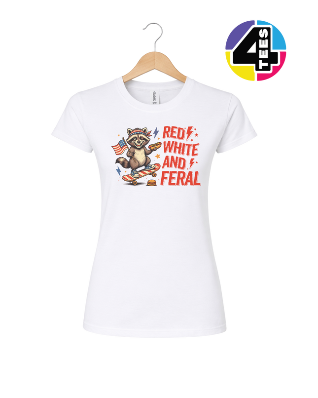 Red White & Feral Raccoon Women's Tee
