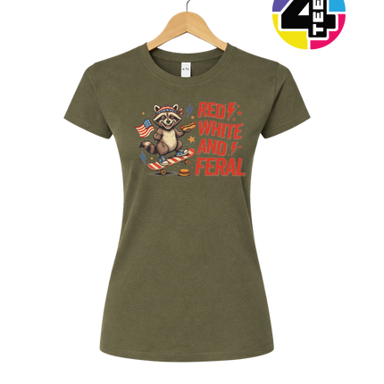 Red White & Feral Raccoon Women's Tee
