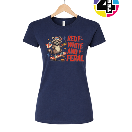 Red White & Feral Raccoon Women's Tee