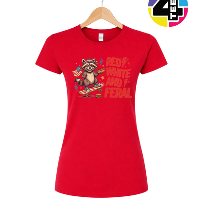 Red White & Feral Raccoon Women's Tee