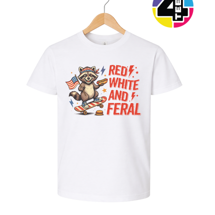 Red White & Feral Raccoon Youth Tee