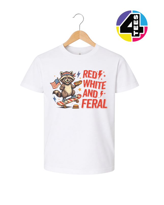 Red White & Feral Raccoon Youth Tee