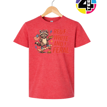 Red White & Feral Raccoon Youth Tee
