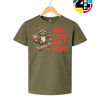 Red White & Feral Raccoon Youth Tee