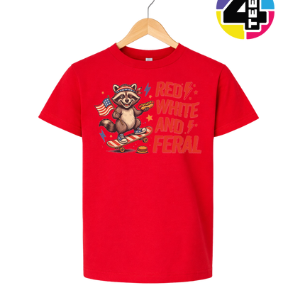 Red White & Feral Raccoon Youth Tee