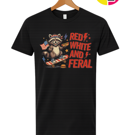 Red White & Feral Raccoon Tee