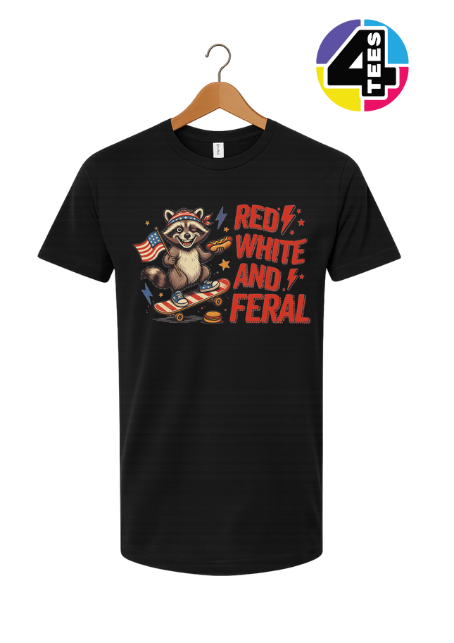 Red White & Feral Raccoon Tee