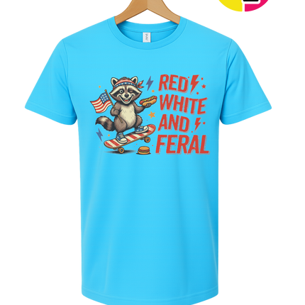 Red White & Feral Raccoon Tee