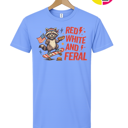 Red White & Feral Raccoon Tee