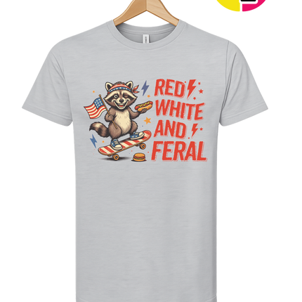 Red White & Feral Raccoon Tee