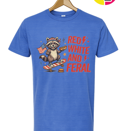 Red White & Feral Raccoon Tee