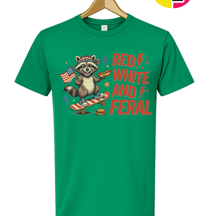 Red White & Feral Raccoon Tee