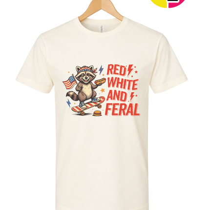 Red White & Feral Raccoon Tee