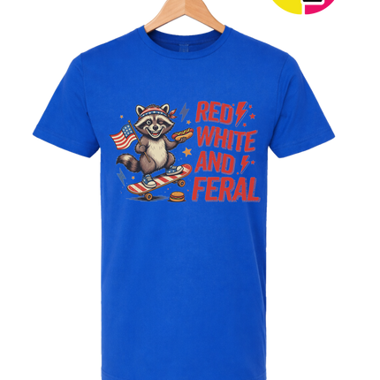Red White & Feral Raccoon Tee