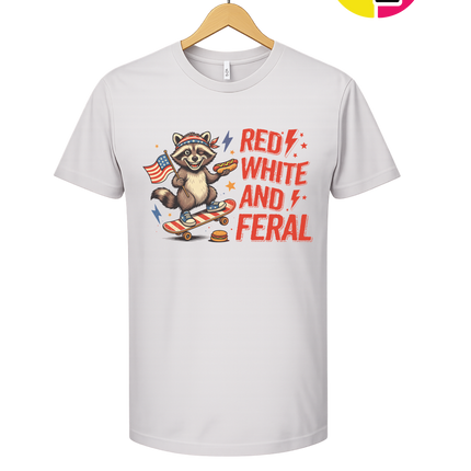 Red White & Feral Raccoon Tee