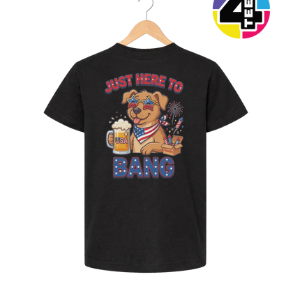 Just Here to Bang Patriotic Pup Youth Tee