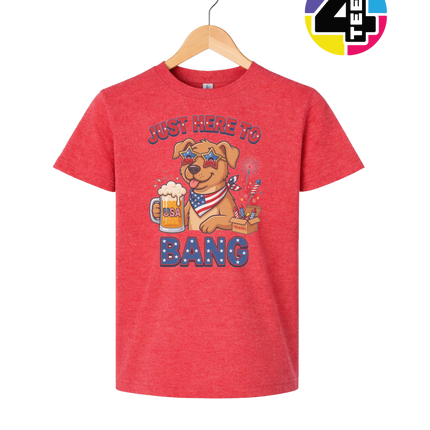 Just Here to Bang Patriotic Pup Youth Tee