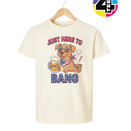 Just Here to Bang Patriotic Pup Youth Tee