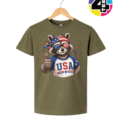 Patriotic Raccoon Thumbs Up Youth Tee