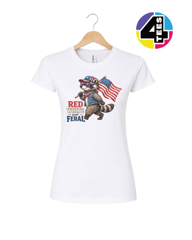Red White and Feral Raccoon Women's Tee