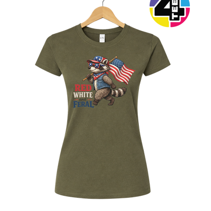 Red White and Feral Raccoon Women's Tee