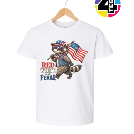 Red White and Feral Raccoon Youth Tee