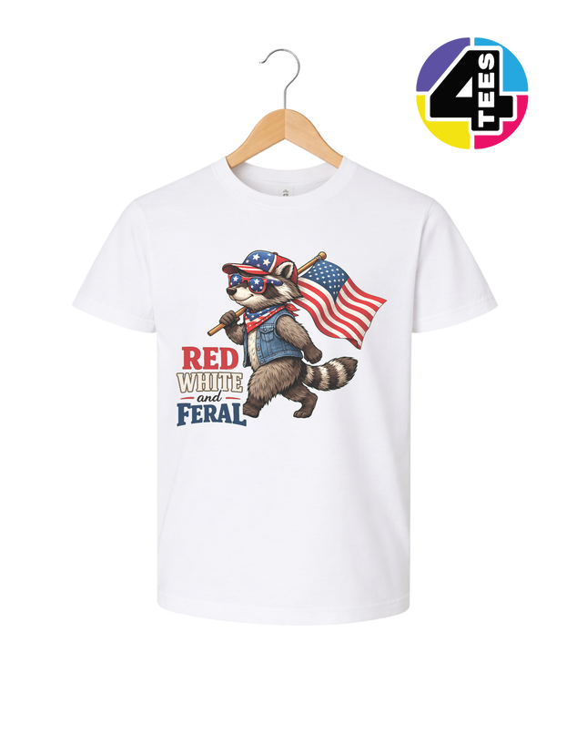 Red White and Feral Raccoon Youth Tee