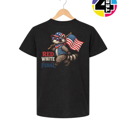 Red White and Feral Raccoon Youth Tee