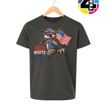Red White and Feral Raccoon Youth Tee