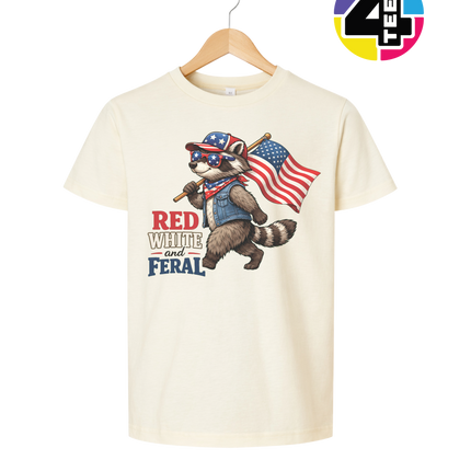 Red White and Feral Raccoon Youth Tee