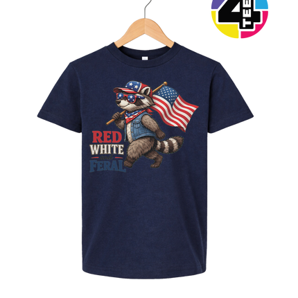 Red White and Feral Raccoon Youth Tee