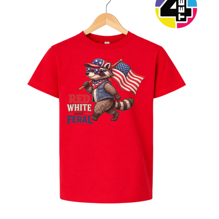 Red White and Feral Raccoon Youth Tee