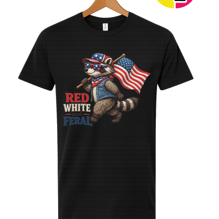 Red White and Feral Raccoon Tee