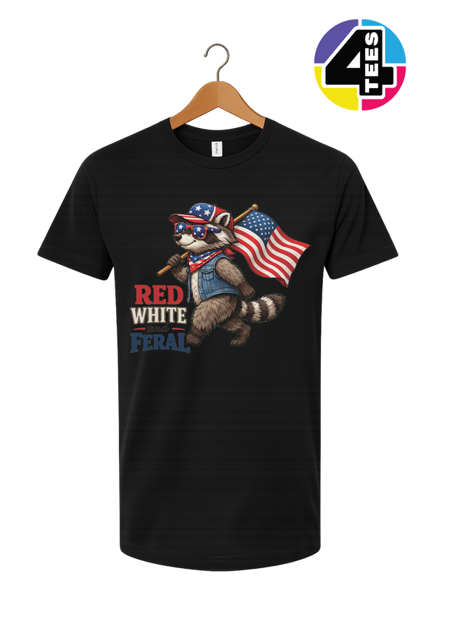 Red White and Feral Raccoon Tee