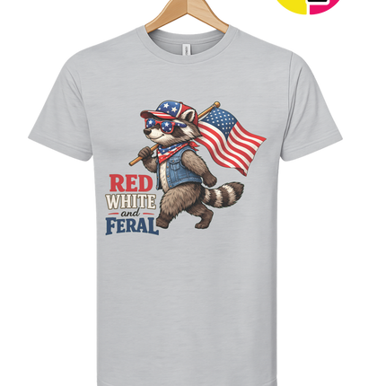 Red White and Feral Raccoon Tee