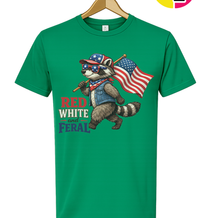 Red White and Feral Raccoon Tee