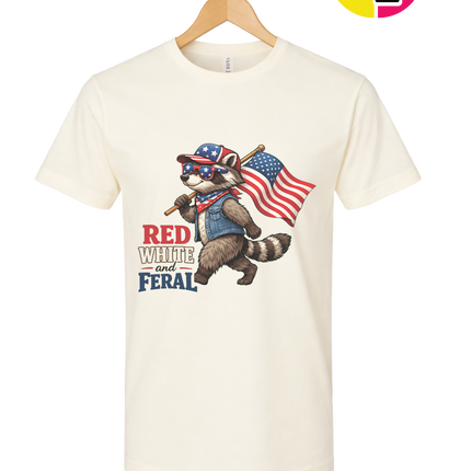 Red White and Feral Raccoon Tee