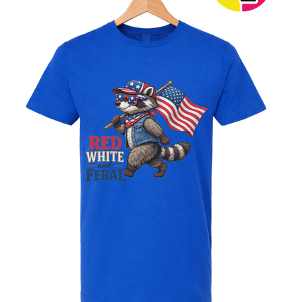 Red White and Feral Raccoon Tee
