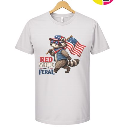 Red White and Feral Raccoon Tee