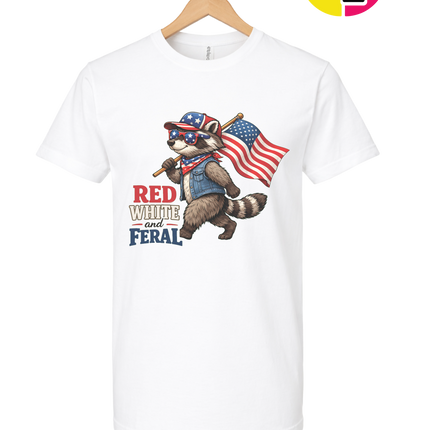 Red White and Feral Raccoon Tee
