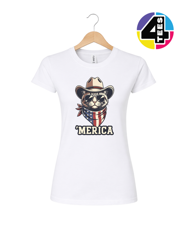 Cowboy Cat Merica Women's Tee