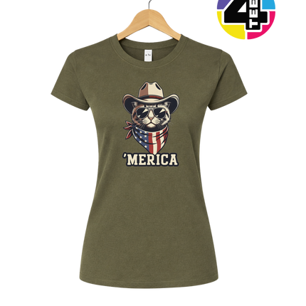 Cowboy Cat Merica Women's Tee