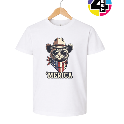 Cowboy Cat Merica Youth Tee