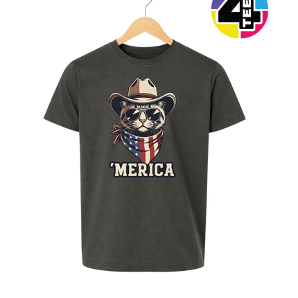 Cowboy Cat Merica Youth Tee