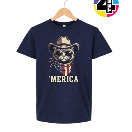 Cowboy Cat Merica Youth Tee